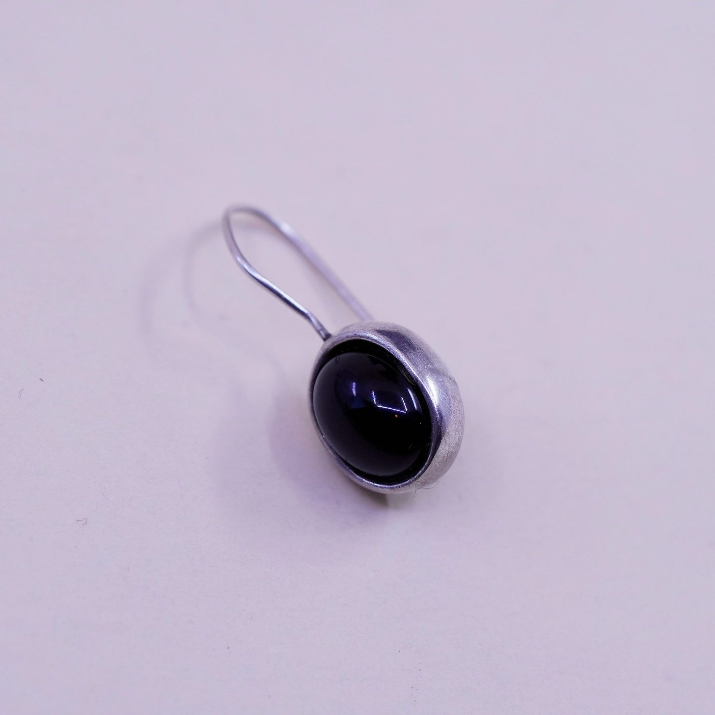 Vintage Sterling 925 silver handmade earrings with oval obsidian drops, elegant