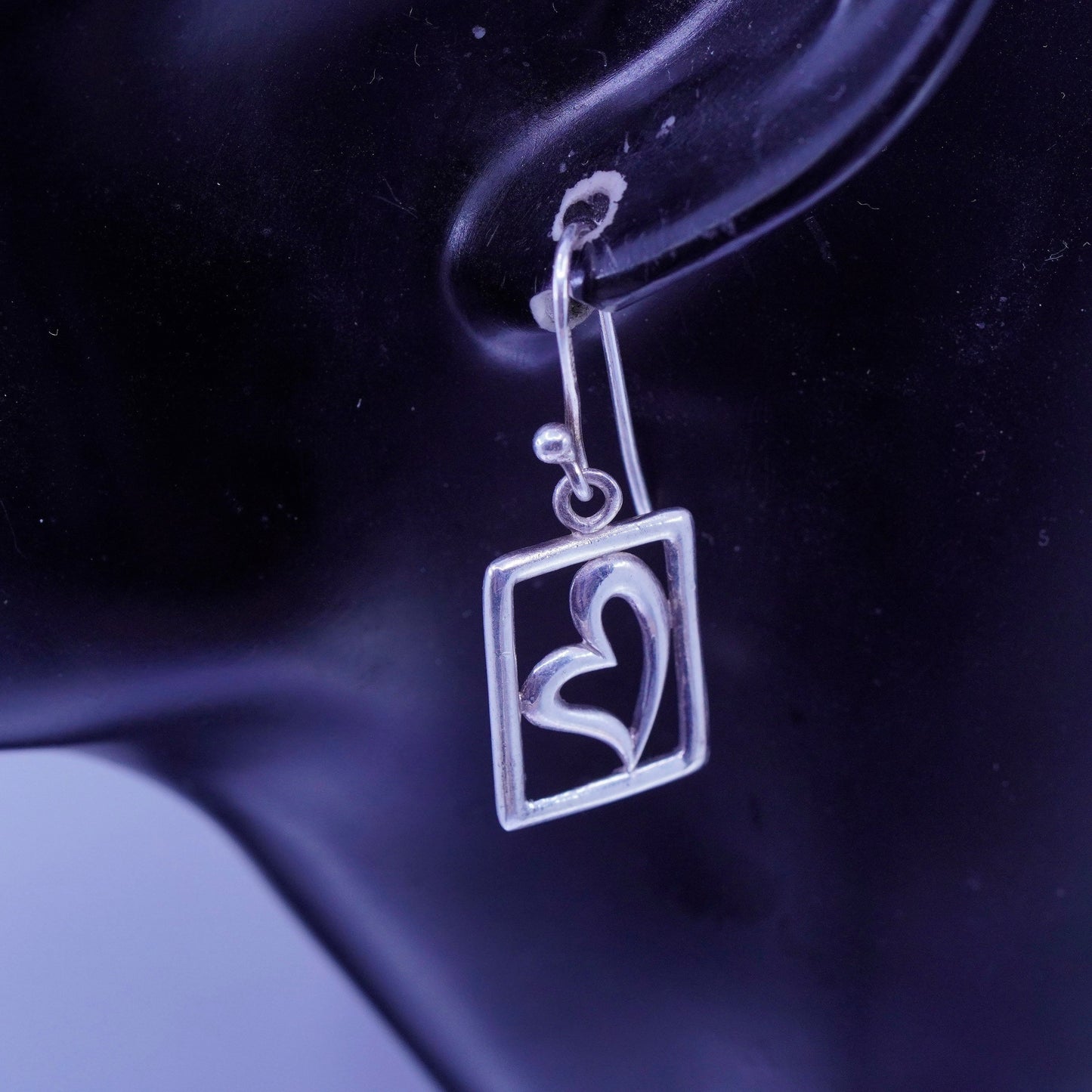 vintage Sterling silver handmade earrings, 925 hooks with square heart