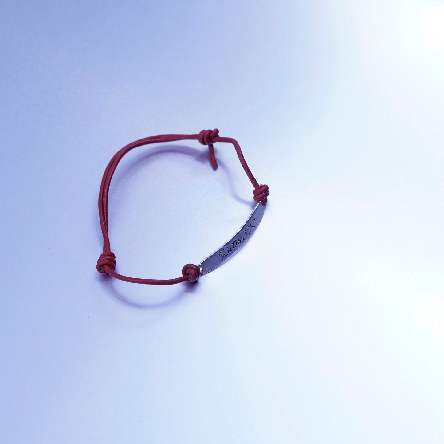 6.75”, sterling 925 silver handmade bracelet red leather “sister soul mates”