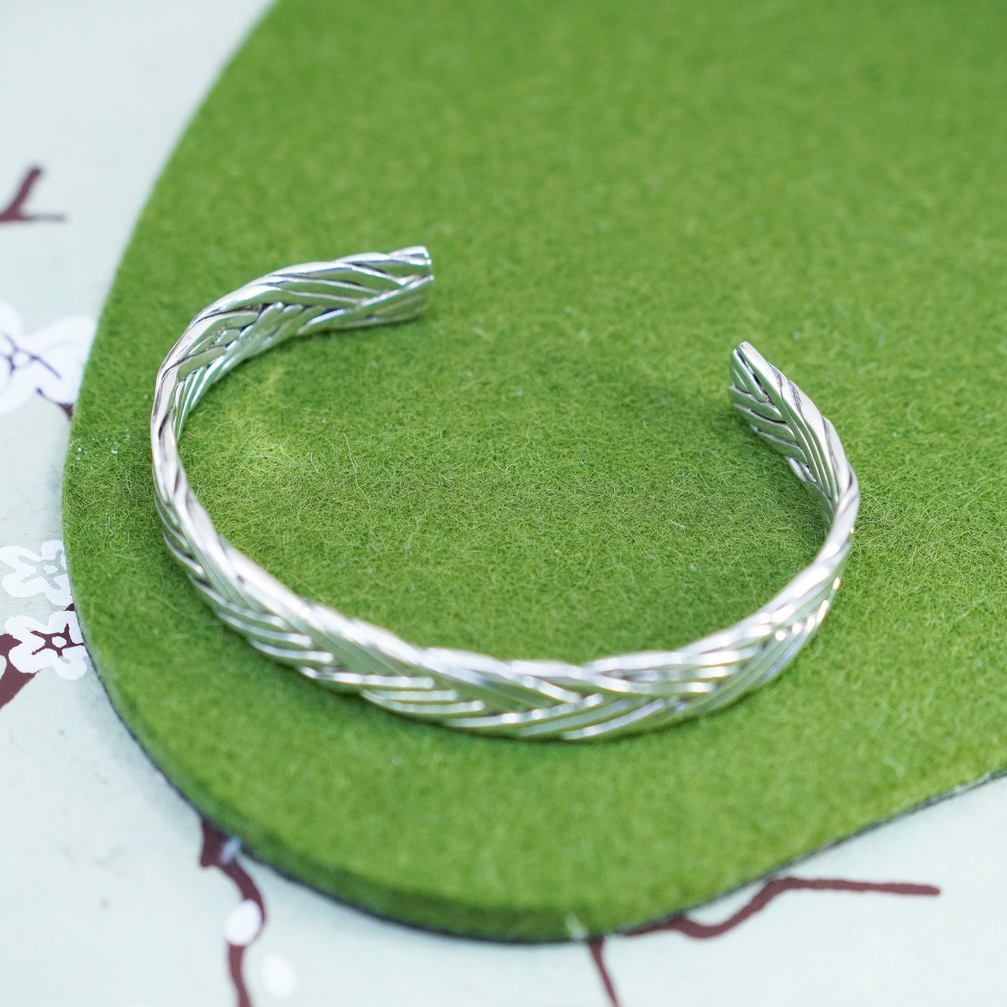 7”, Sterling silver bracelet, modern twisted woven braided handmade 925 cuff