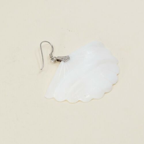Vtg STERLING 925 SILVER Handmade Shell MOTHER OF PEARL EARRINGS Dangles
