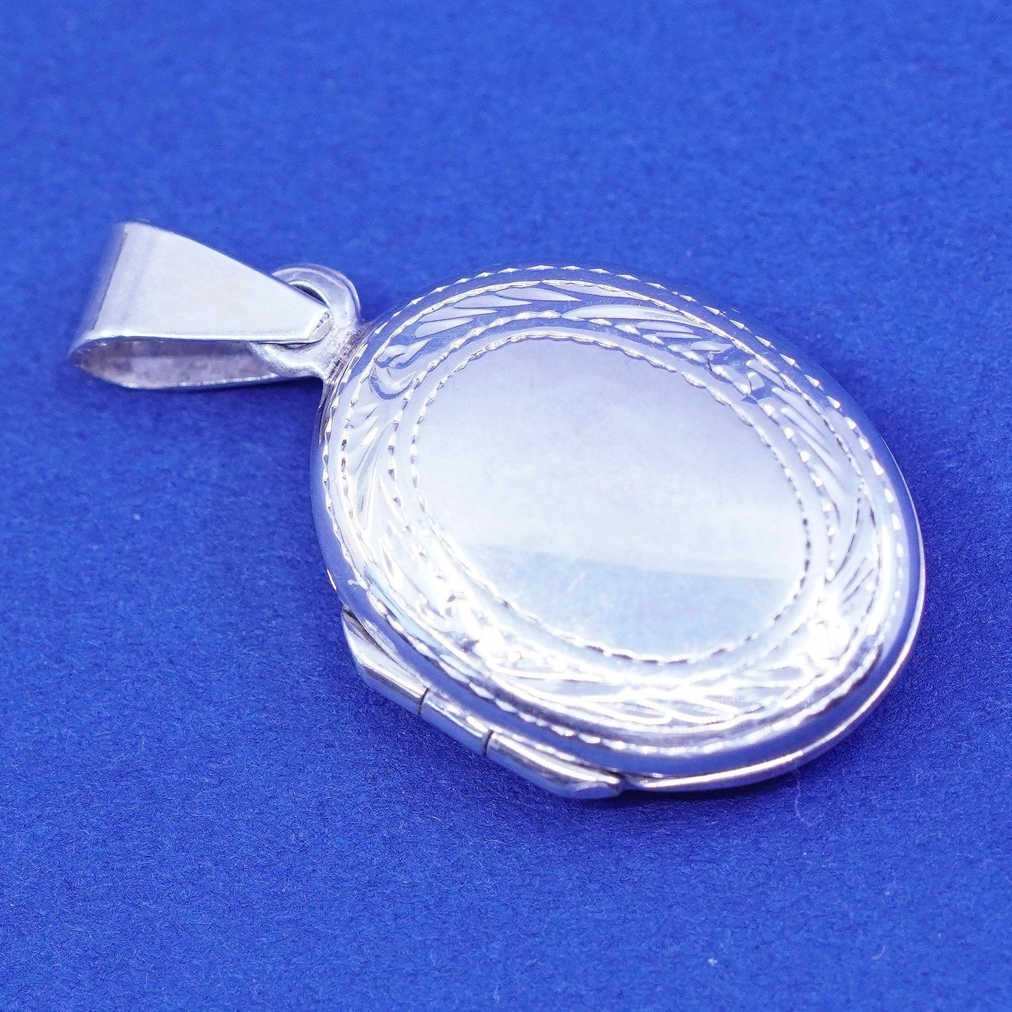 Vintage Sterling silver handmade pendant, textured 925 oval photo locket