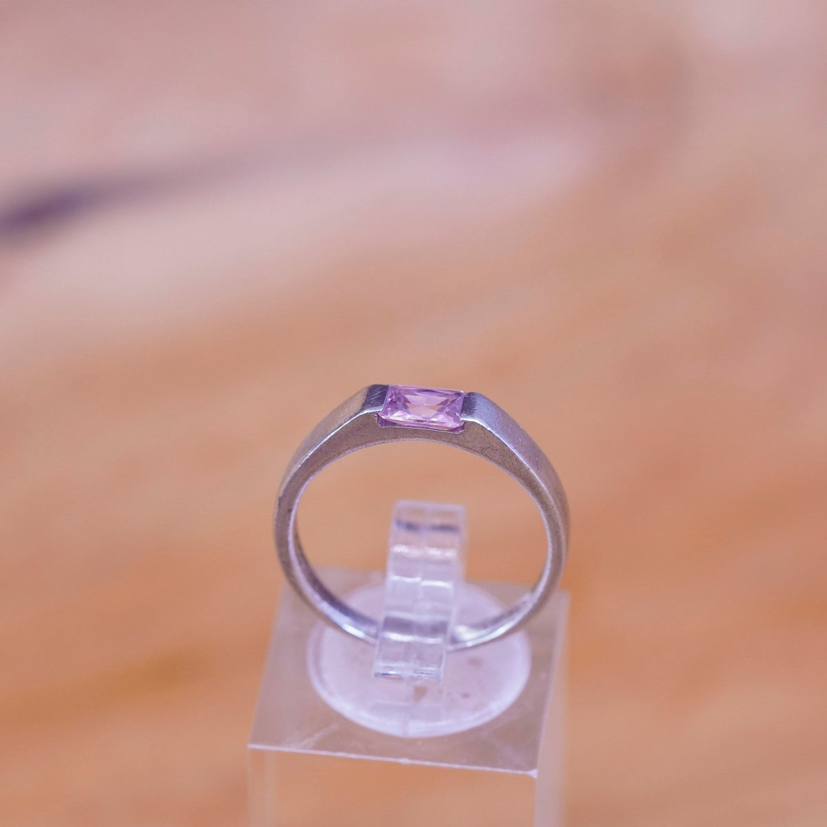 Size 7, vintage Sterling 925 silver ring with pink cz, stamped 925