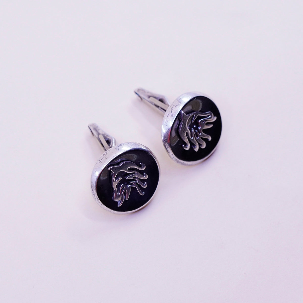vtg ledesma Hecho En taxco sterling silver cuff link, 925 cufflink horse head