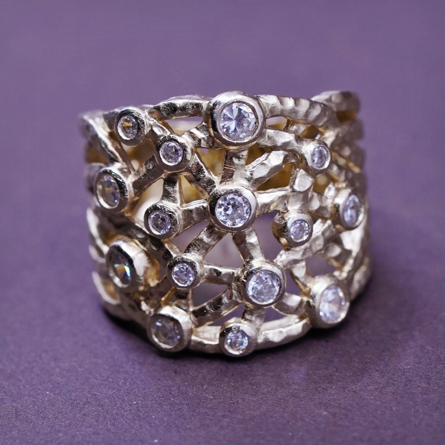 Size 7, Vintage Vermeil gold over Sterling 925 silver band ring with cz