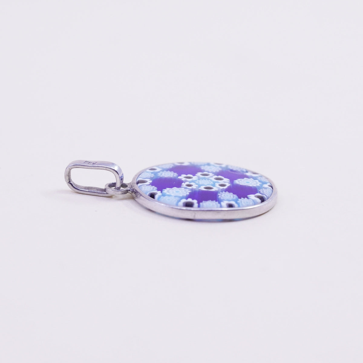 Italy sterling 925 silver handmade artisan blue murano floral glass pendant