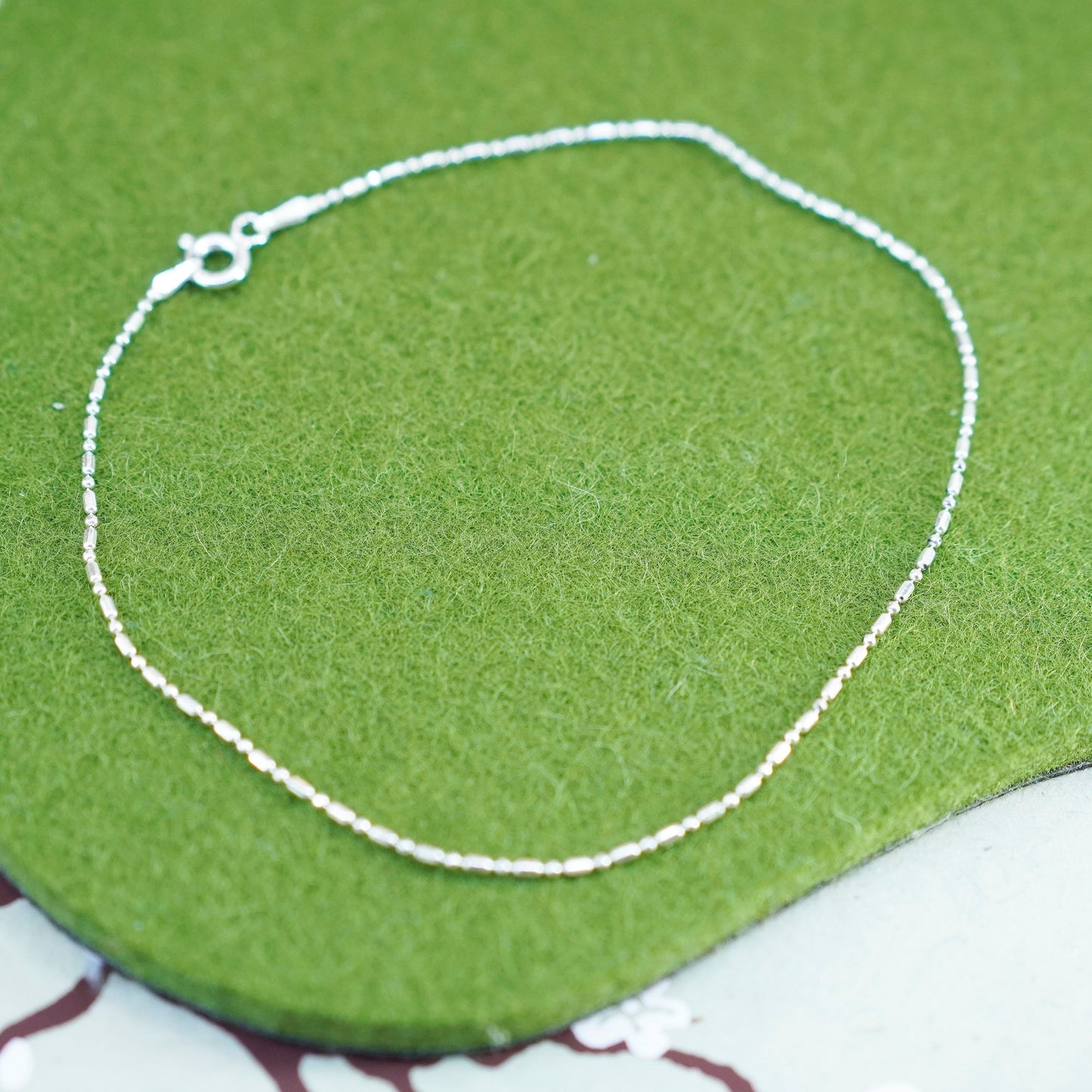 9.75”, Vintage Handmade sterling silver anklet, 925 beads chain