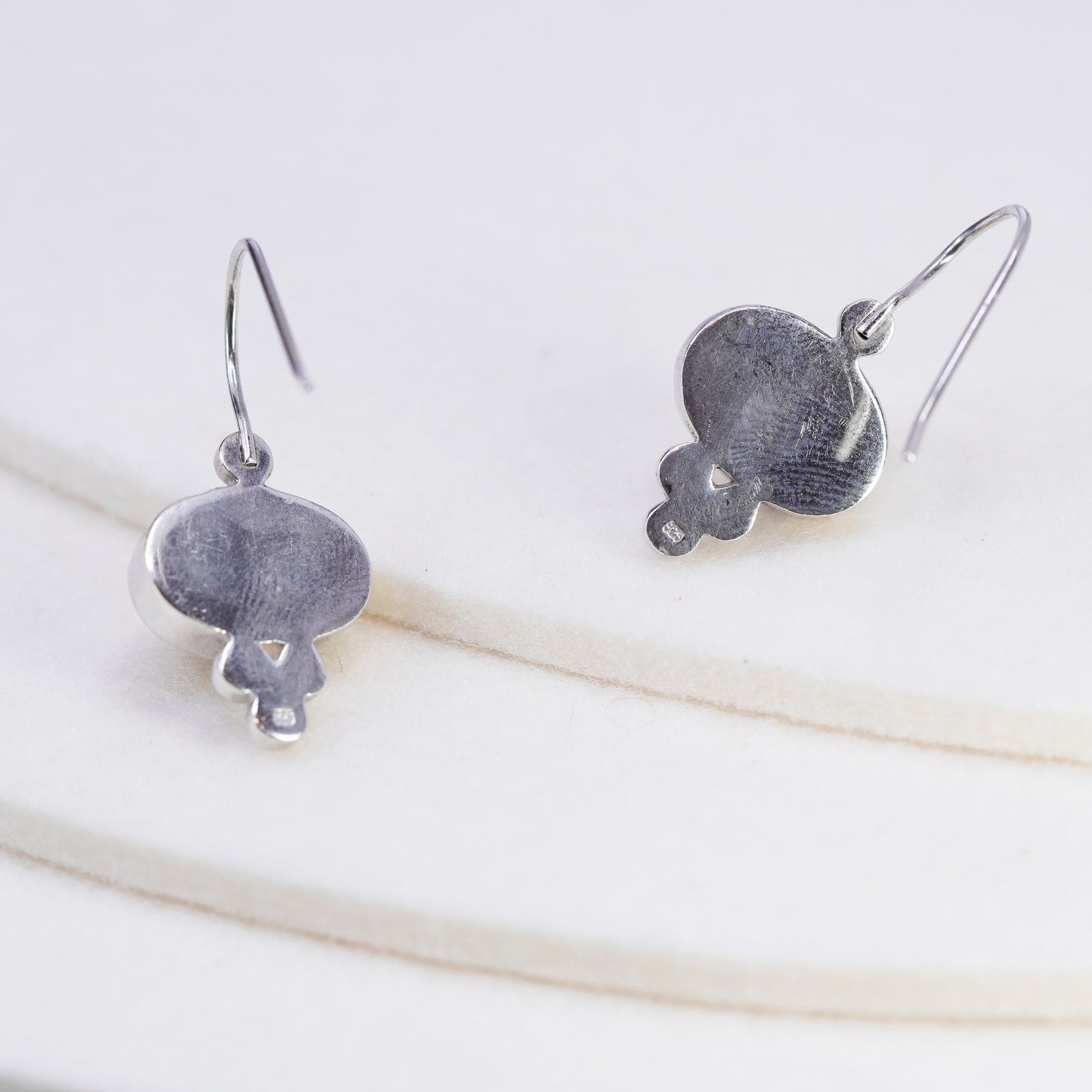 vintage Mexico Sterling silver handmade earrings, 925 dangles with brass center
