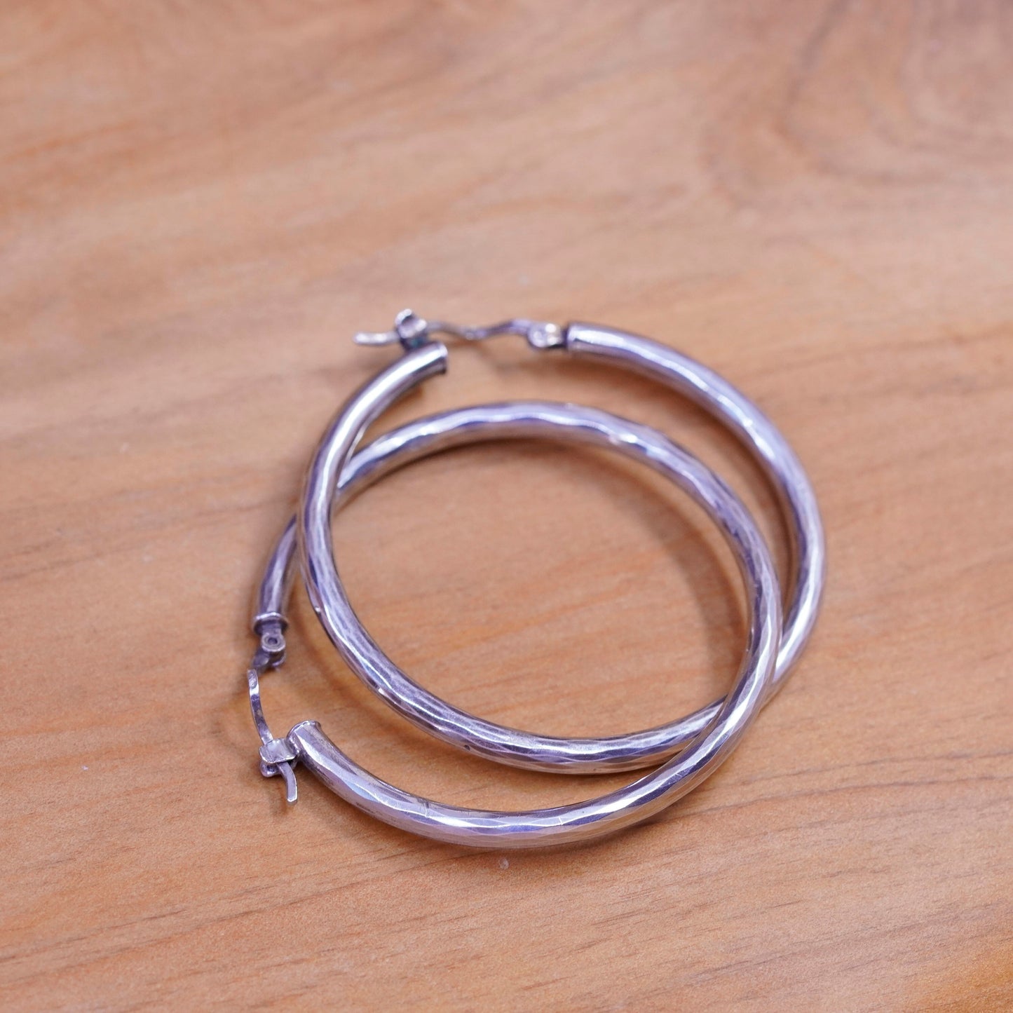 1.5”, vintage Sterling silver handmade earrings, bold 925 silver hoops