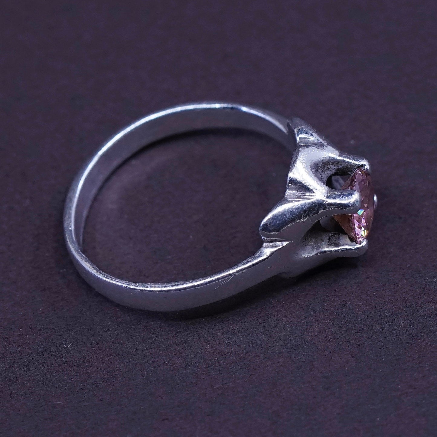 Size 8, vintage Sterling 925 silver handmade ring with pink Quartz, stamped 925