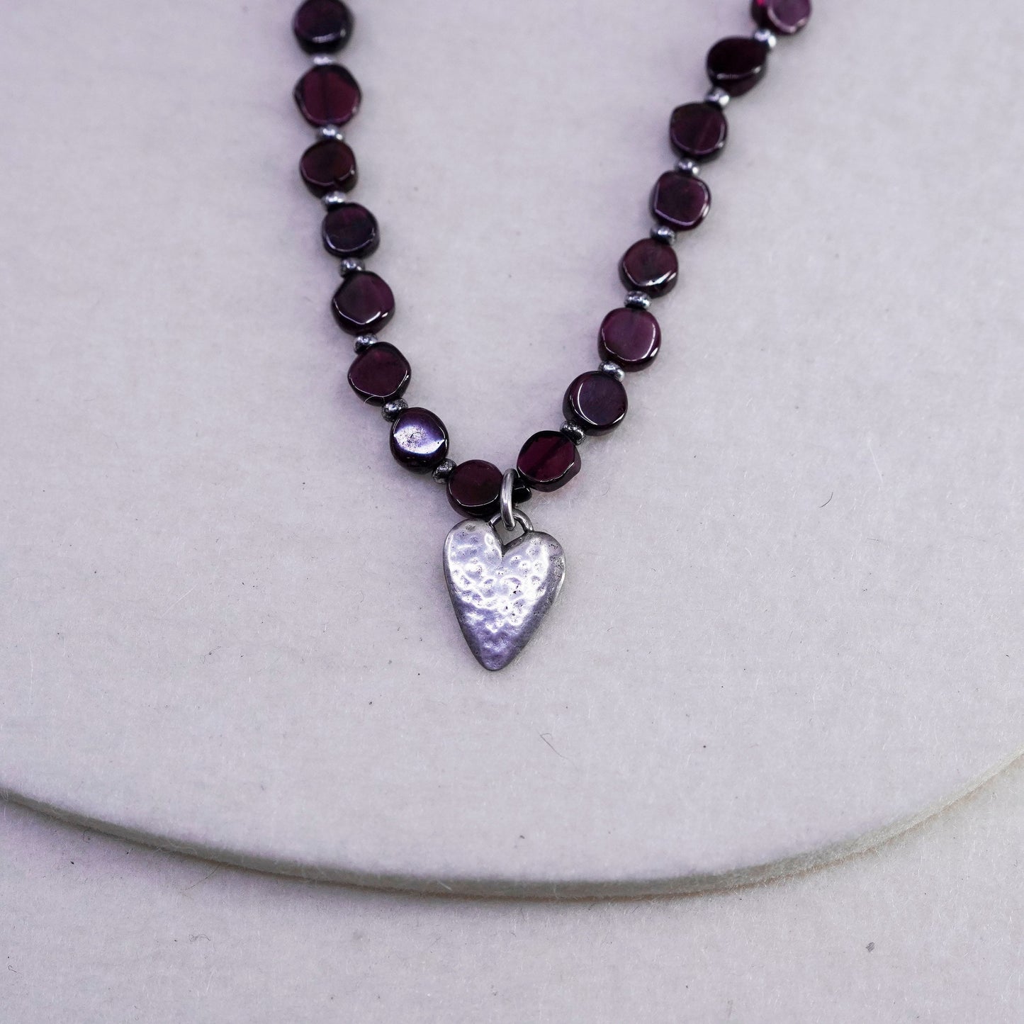 18”, Silpada RARE N1898 Garnet Leather Sterling Silver Heart Pendant Necklace