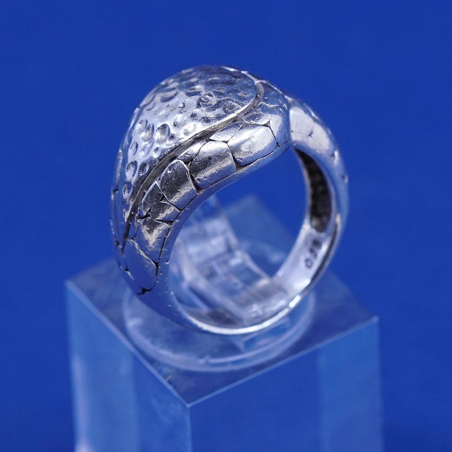 sz 5.75, vtg Sterling silver handmade ring, mexico 925 Statement hammered band