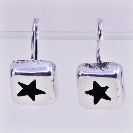 Vintage sterling silver handmade modern earrings, 925 star drops