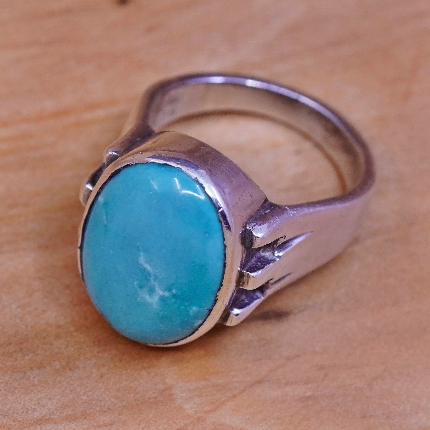 Size 6, vintage Sterling 925 silver handmade ring with oval turquoise
