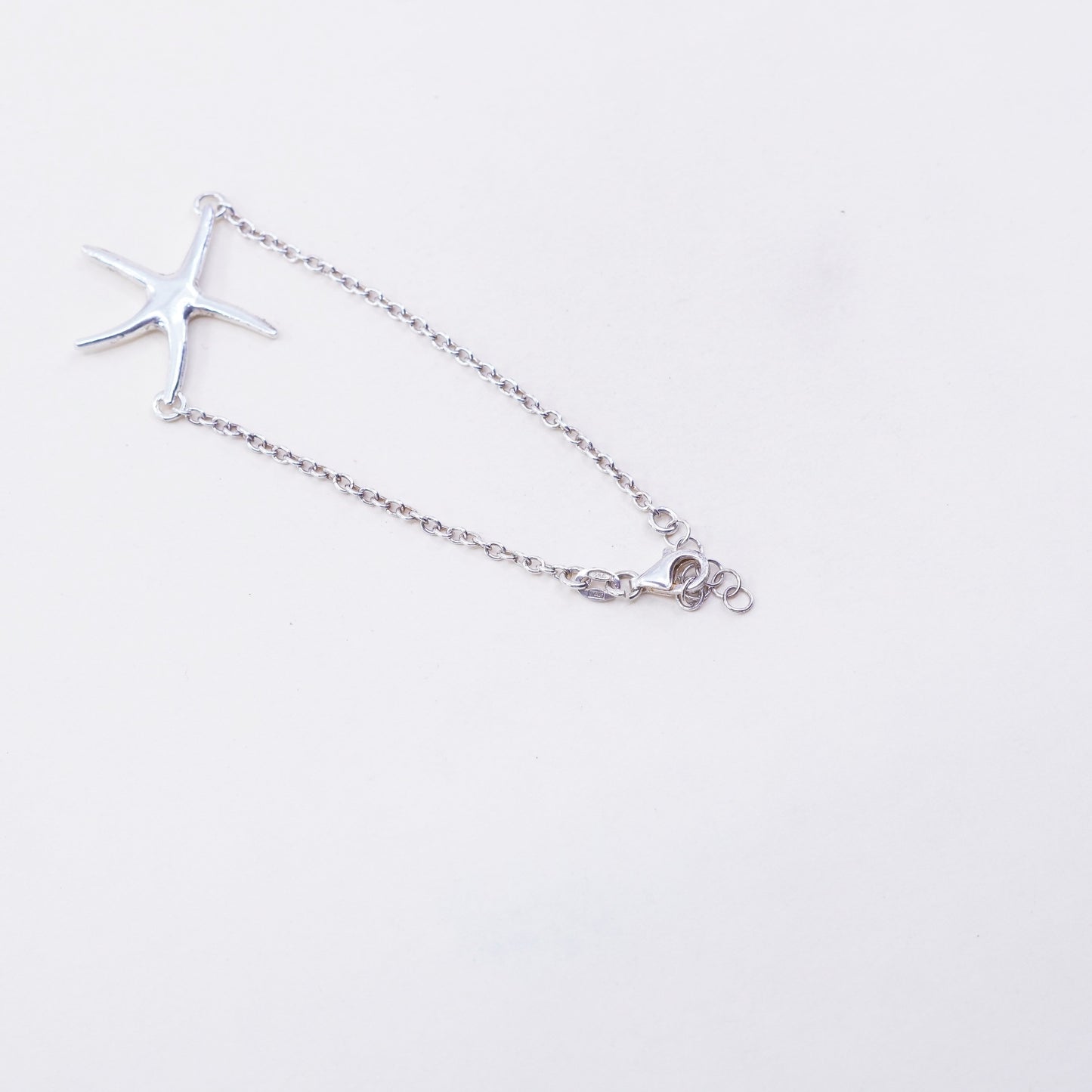 6.5”, sterling silver handmade bracelet 925 circle chain w/ star starfish charm