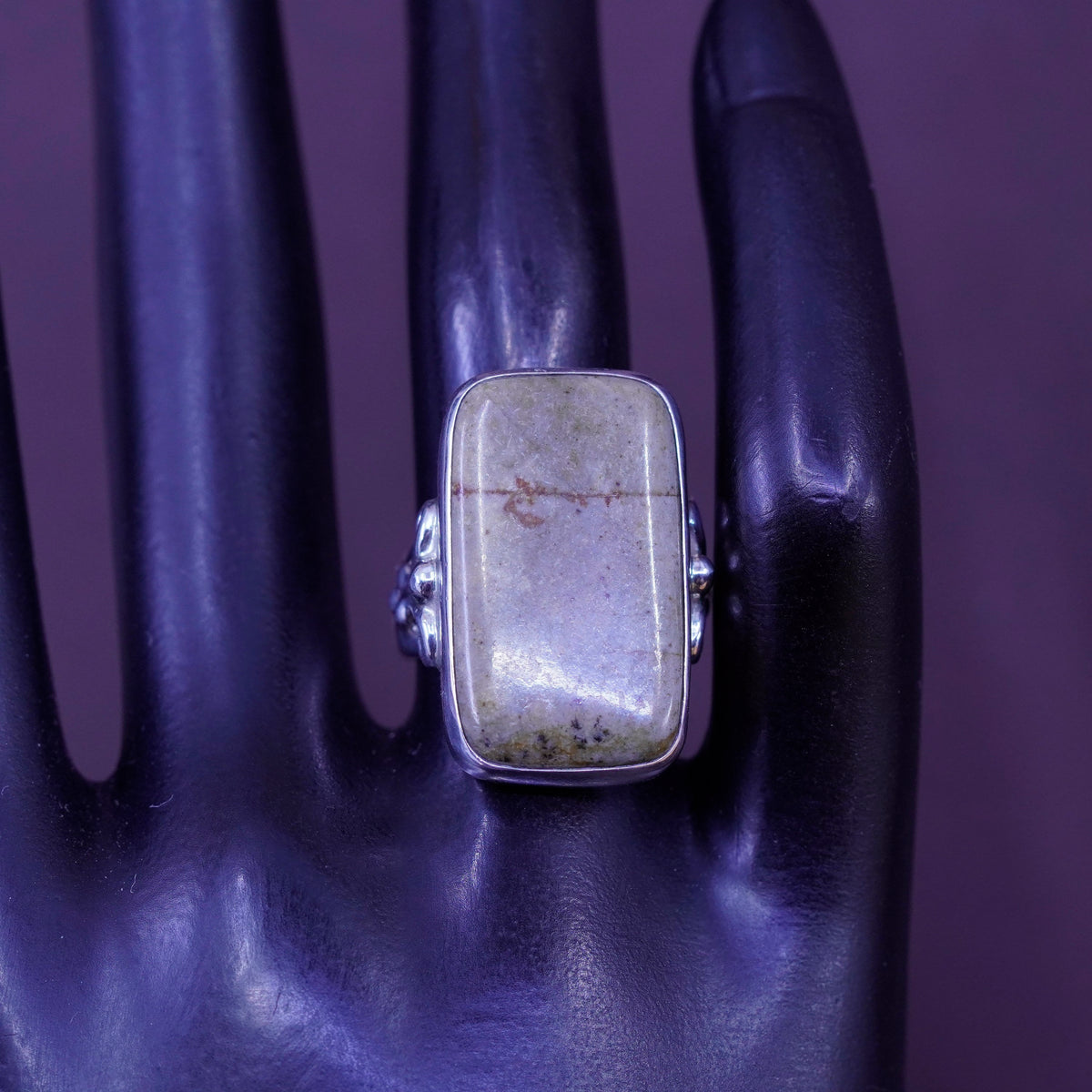 Size 7, vintage Sterling 925 silver handmade ring with landscape jasper
