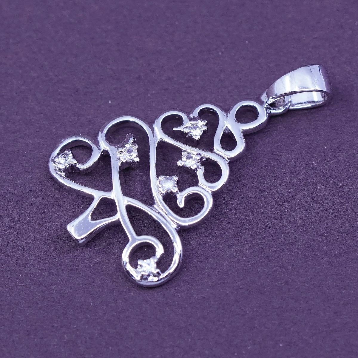 Vintage Sterling silver handmade pendant, 925 tree pendant with Cz