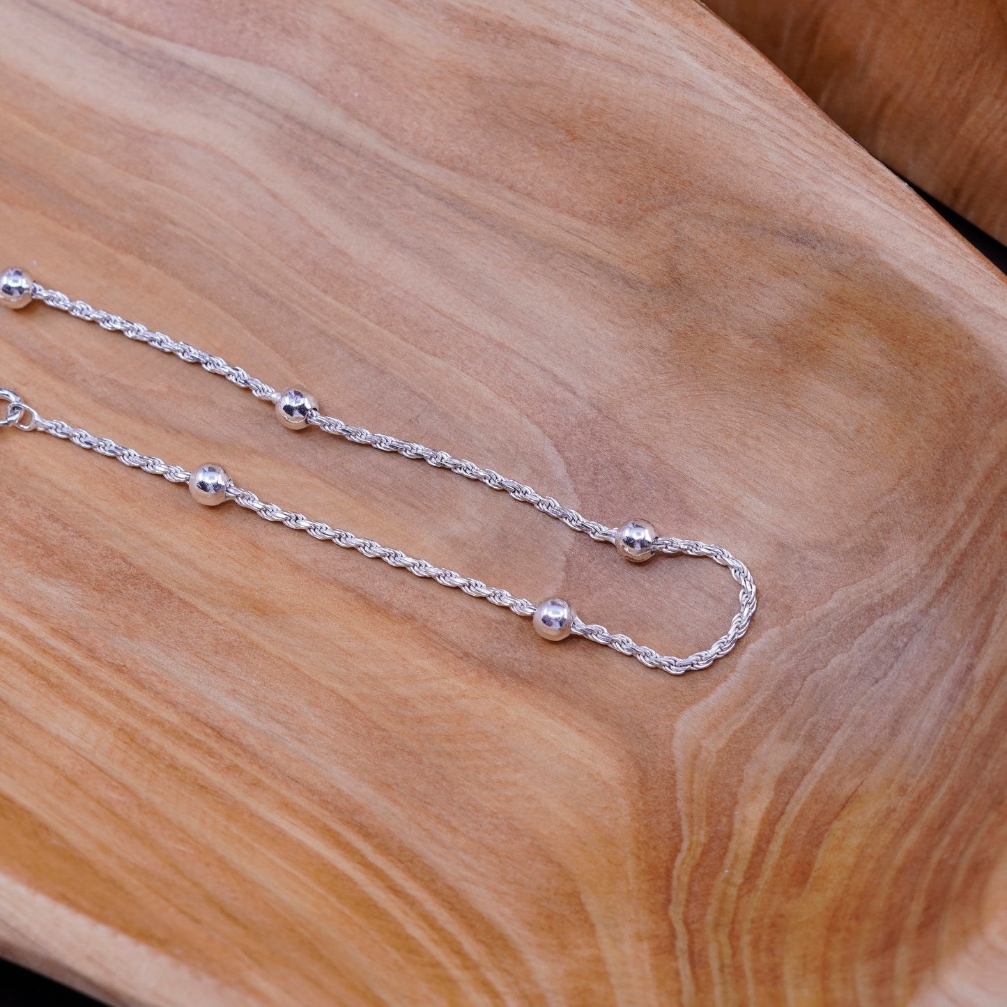 9”, 2mm, vintage Sterling silver rope bracelet, Italy 925 chain with beads