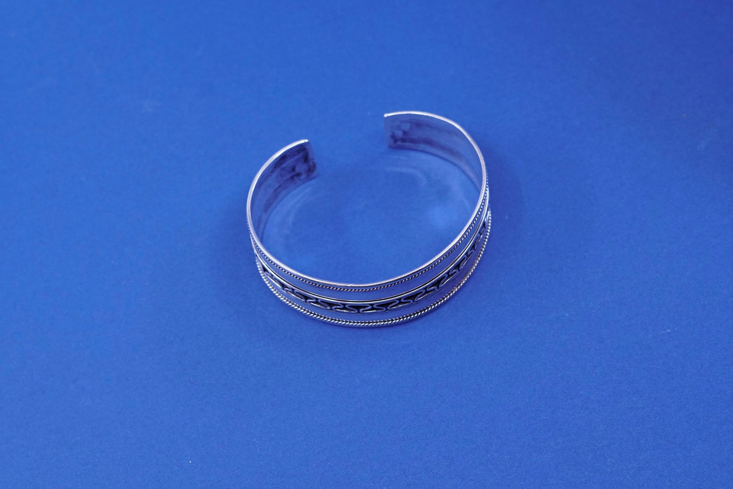 7", vtg sterling silver handmade bracelet, wide 925 twisted cable cuff