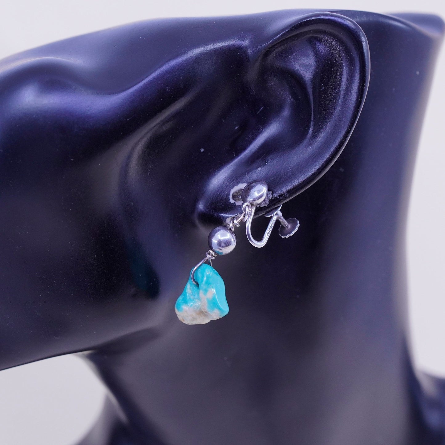 Native American navajo Sterling 925 silver screw back earrings turquoise
