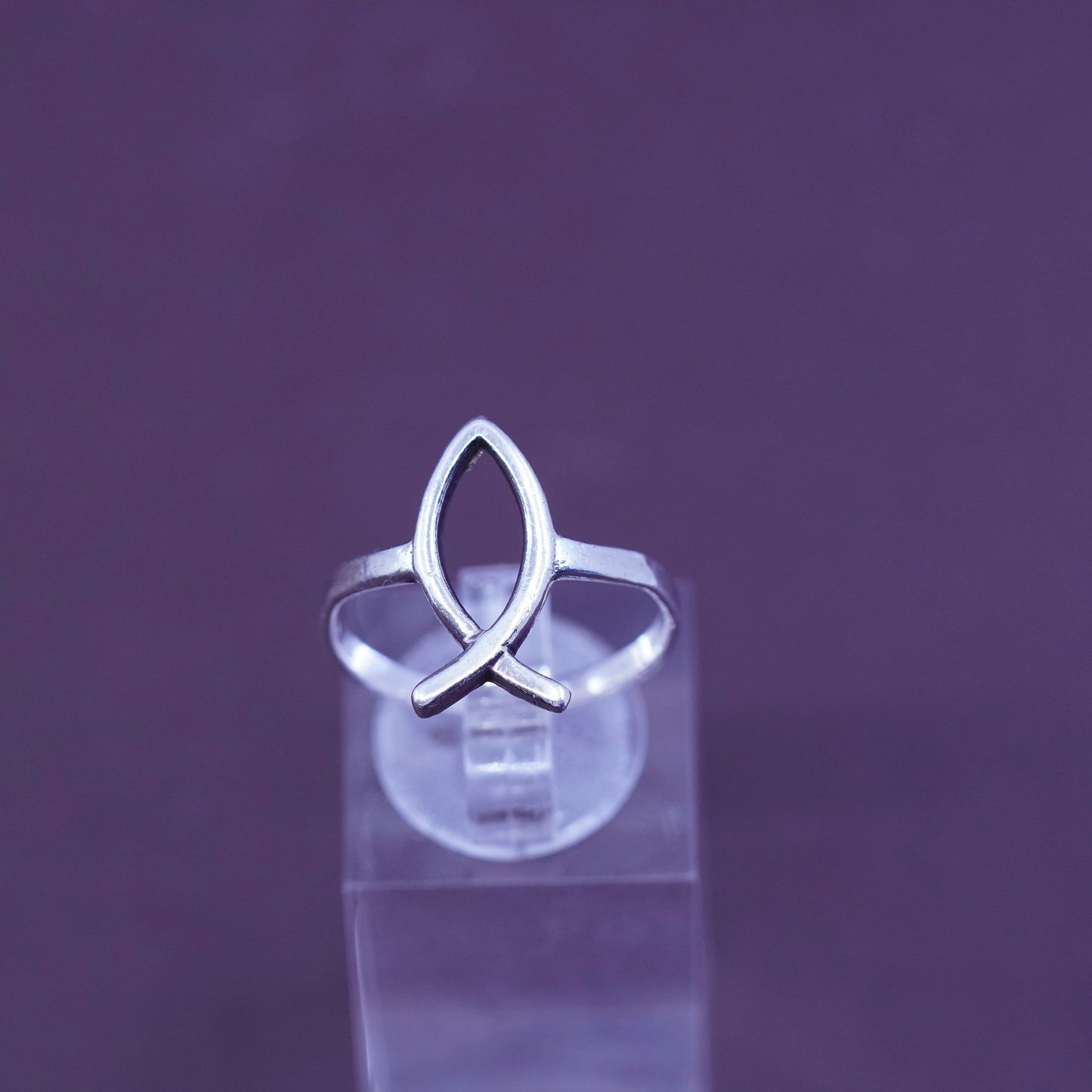Size 8.5, Sterling silver handmade ring, modern ring, 925 fish symbol band