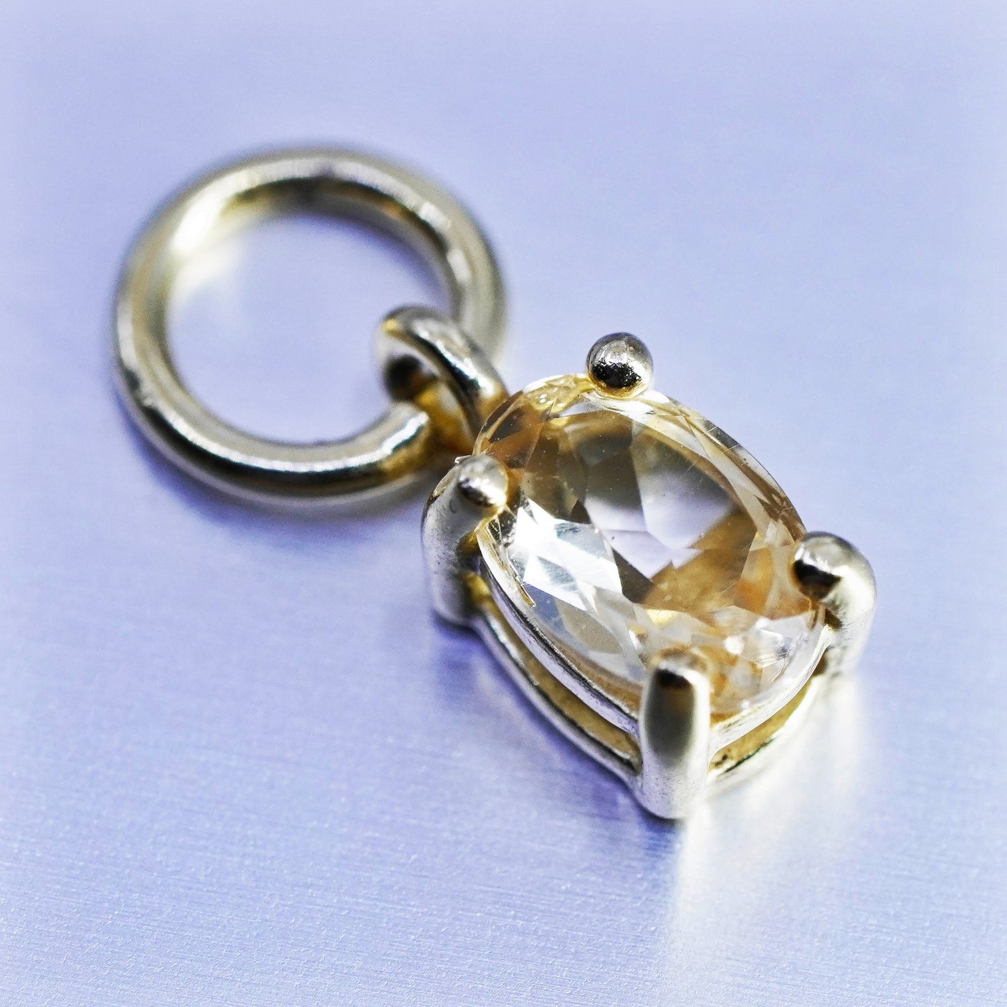 antique vermeil gold over sterling 925 silver handmade charm pendant citrine