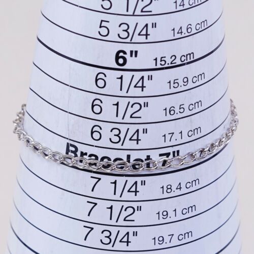 7”, 4mm, Vtg Sterling 925 Silver Handmade Bracelet, curb Chain, Stamped Ster