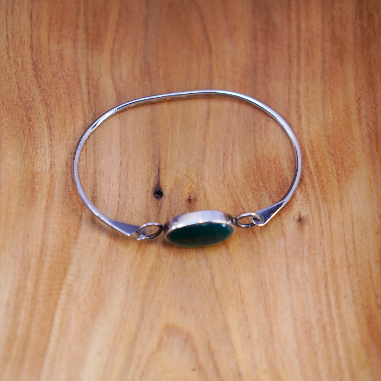 6.75”, Vintage Sterling silver handmade bracelet, 925 hinged bangle with enamel