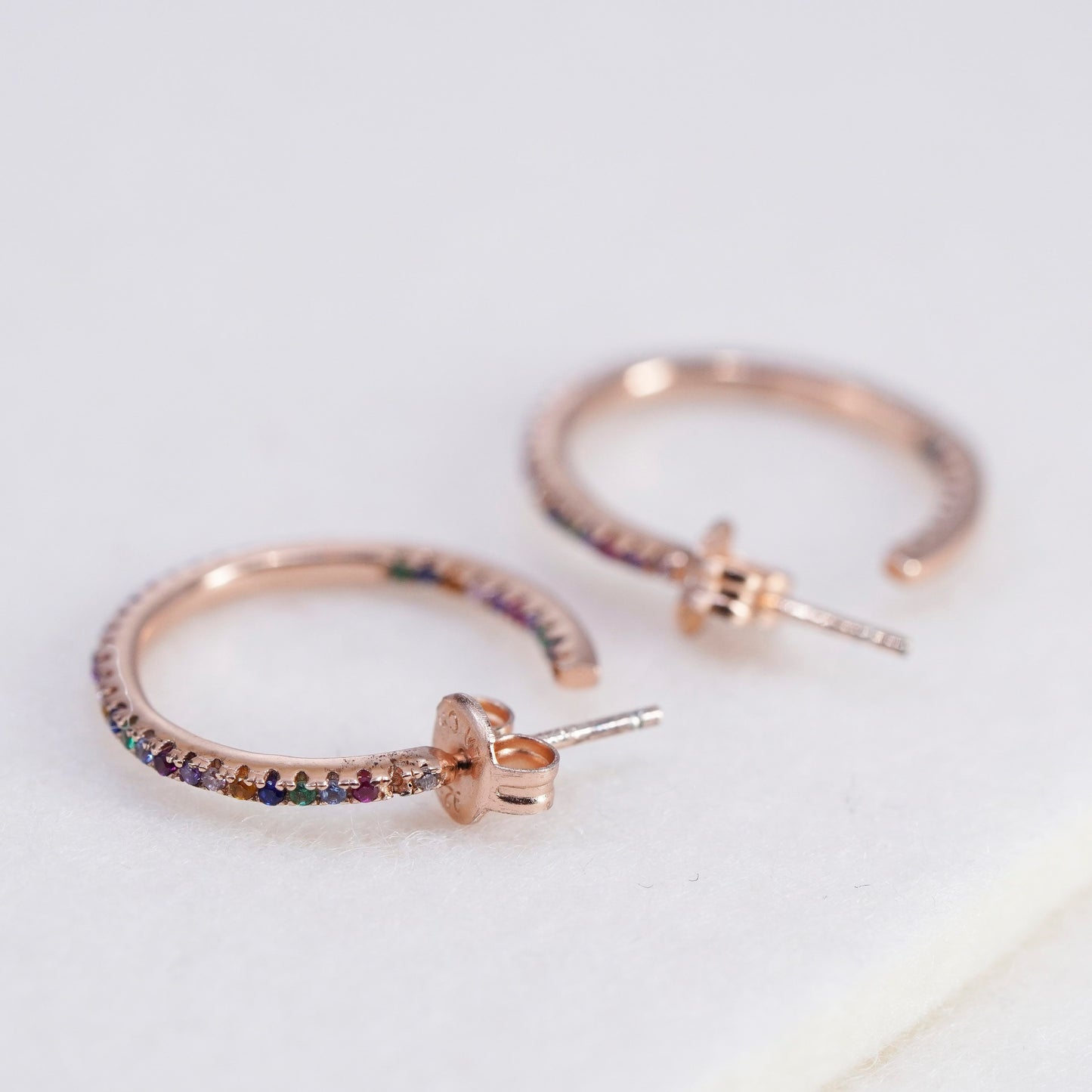 0.75”, vermeil rose gold over Sterling silver earrings, 925 hoops with crystal