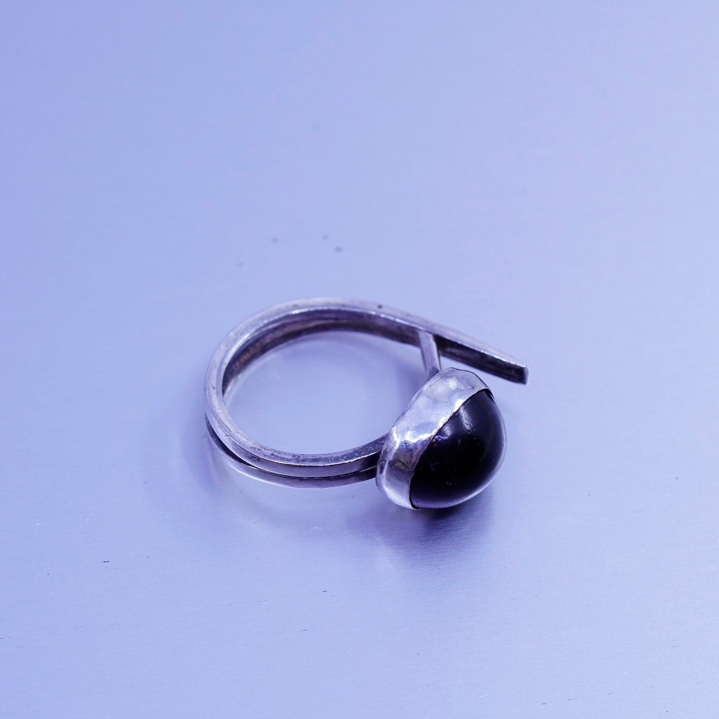 Size 5.25, vintage modern Sterling 925 silver handmade ring with obsidian