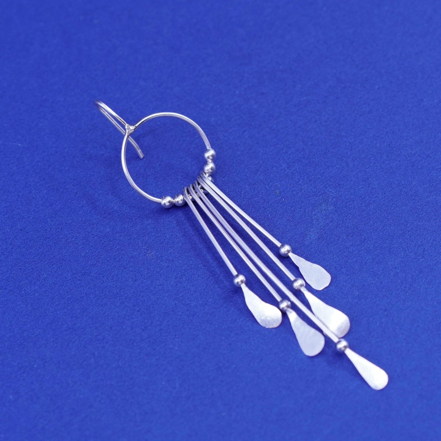 Vintage sterling silver handmade earrings, 925 fringe drops with beads