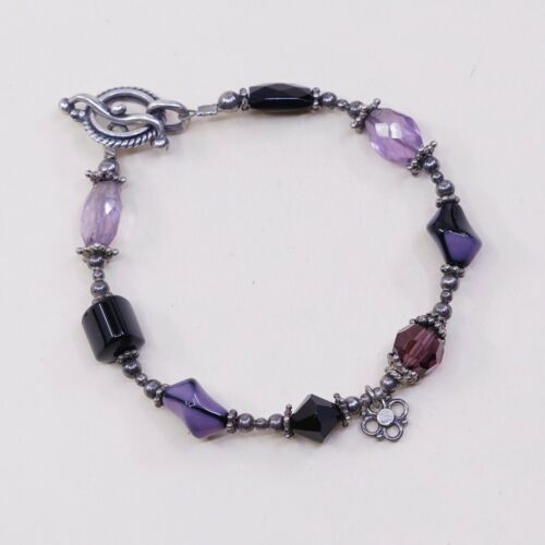 6.5”, Vtg Handmade Gemstone Nugget Bracelet W/ Silver Tone Toggle Closure