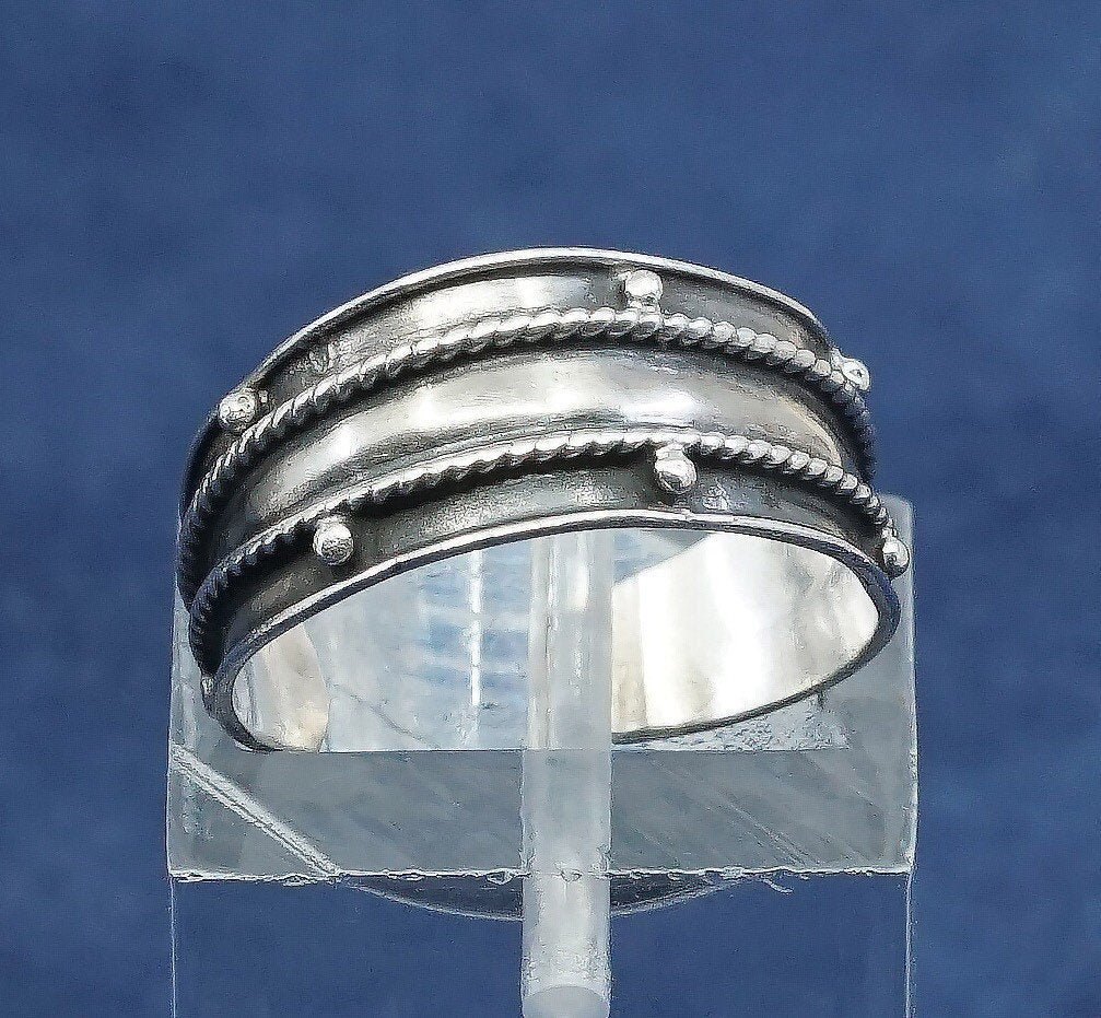 sz 4, vtg mexico Sterling silver handmade band, 925 band w/ bead N cable