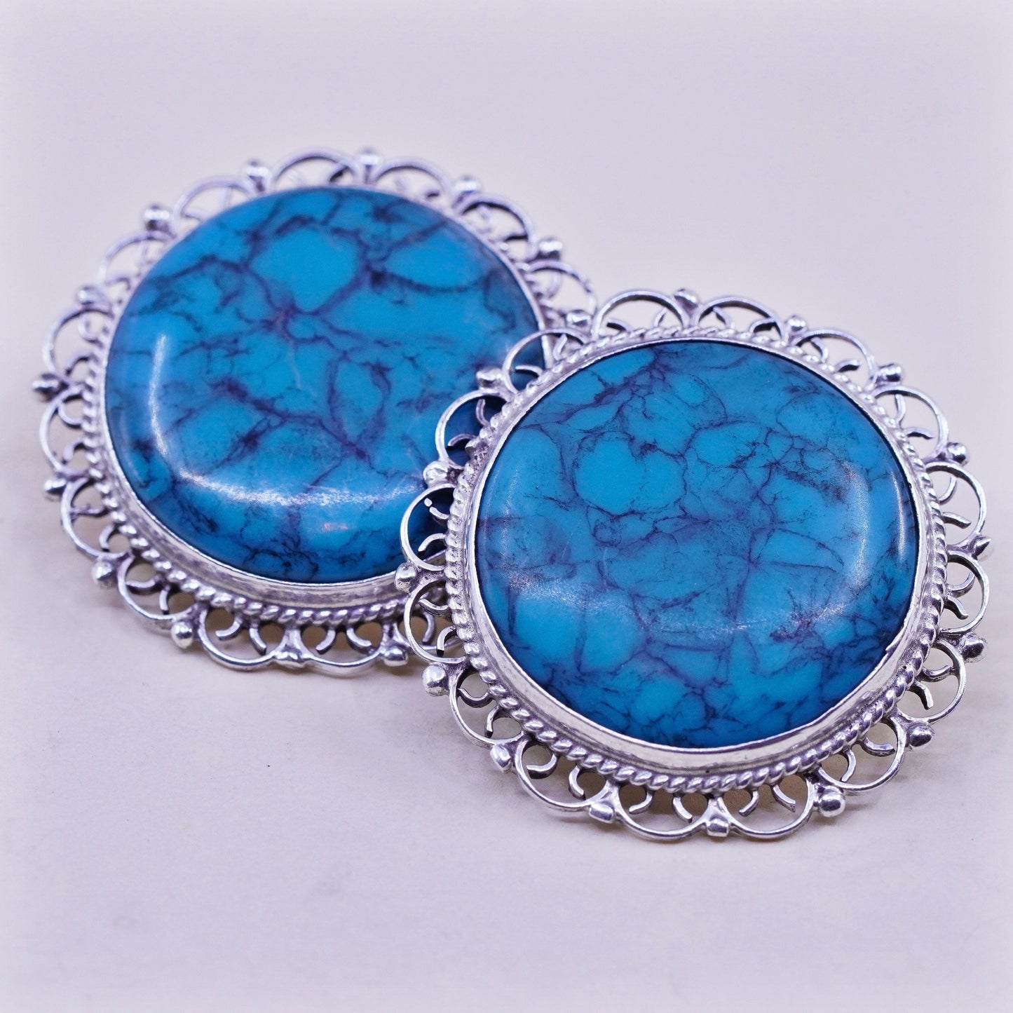 Vintage Plato 925 Sterling and turquoise drops earrings, clip on earrings