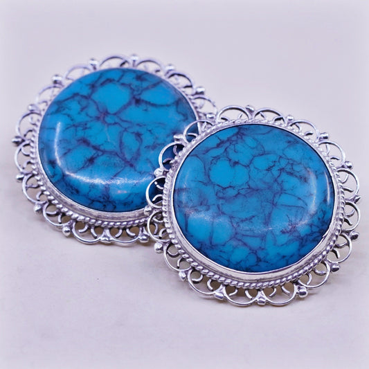 Vintage Plato 925 Sterling and turquoise drops earrings, clip on earrings