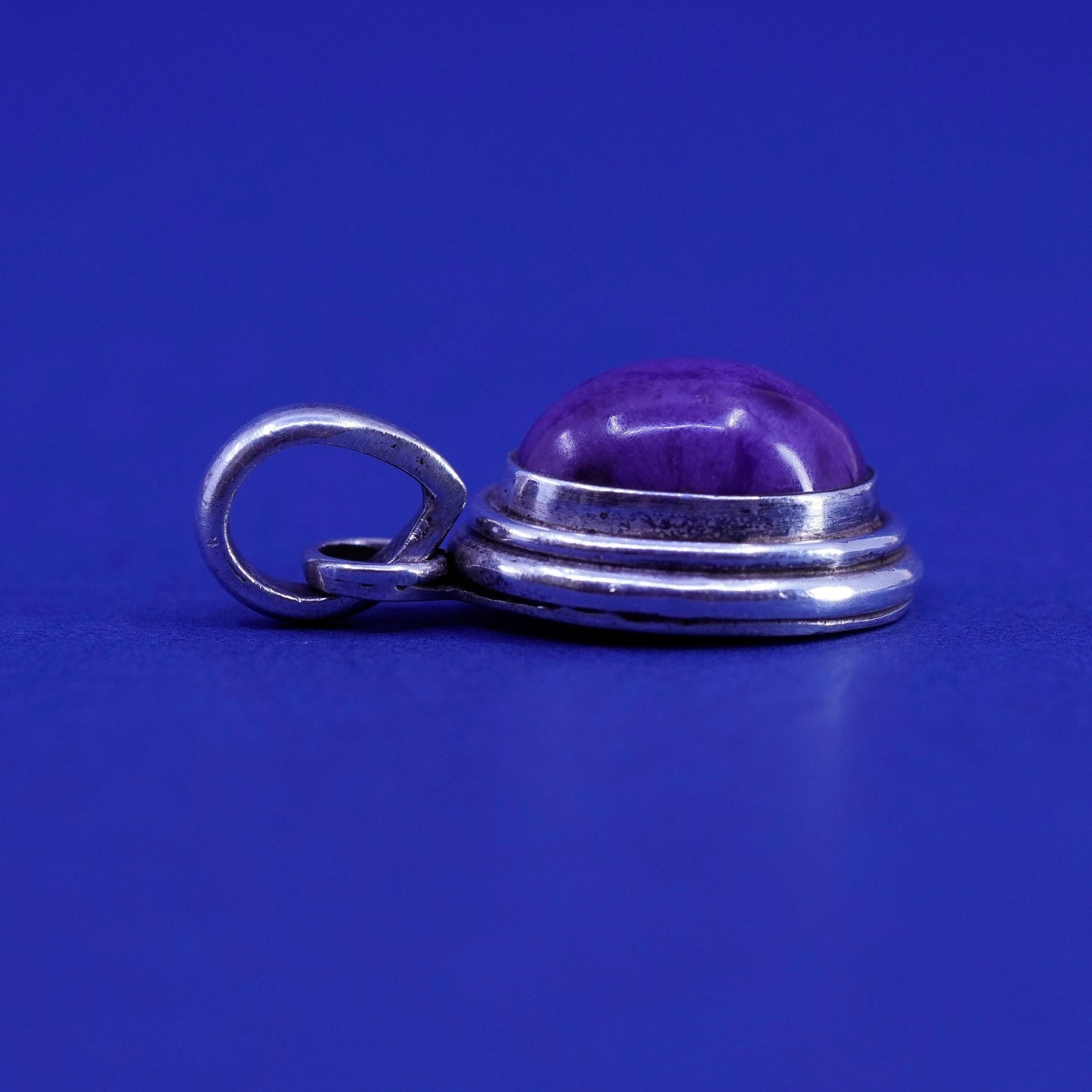 Vintage Mexico sterling silver handmade oval pendant with purple jasper
