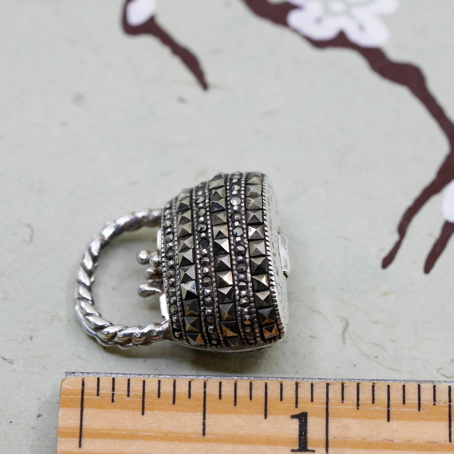 Vintage handmade sterling 925 silver handbag locket filigree charm pendant