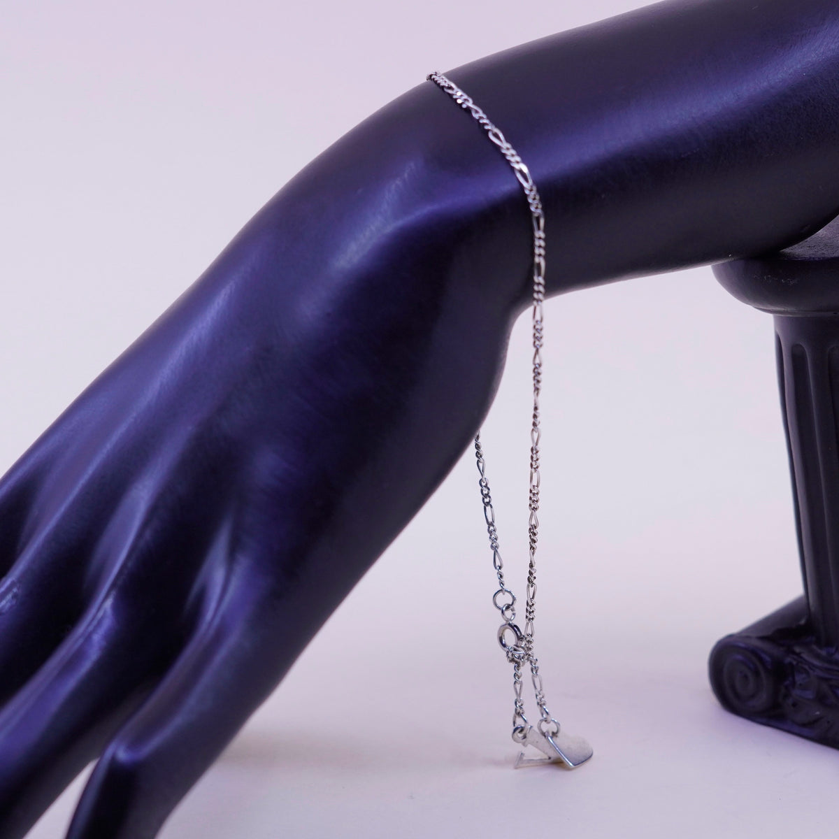 9.25”, sterling silver bracelet, Italy 925 chain, figaro anklet initial A heart