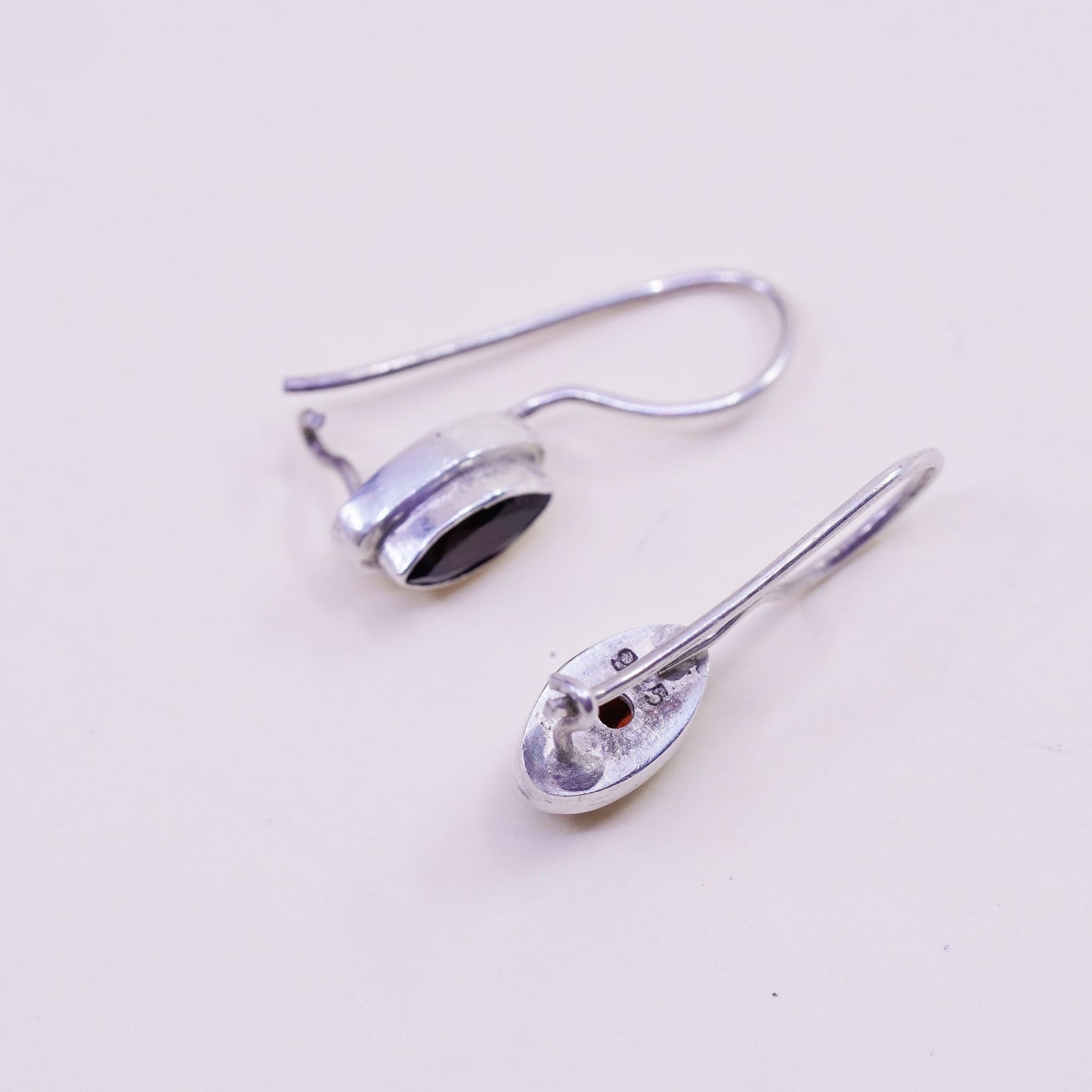 Vintage Sterling 925 silver handmade earrings with marquise ruby