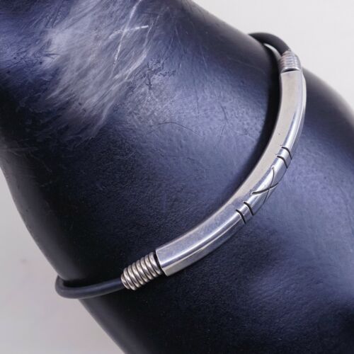 7.25” Vtg Mexico Black Rubber Handmade Bracelet W/ Sterling 925 Silver Slide Bar