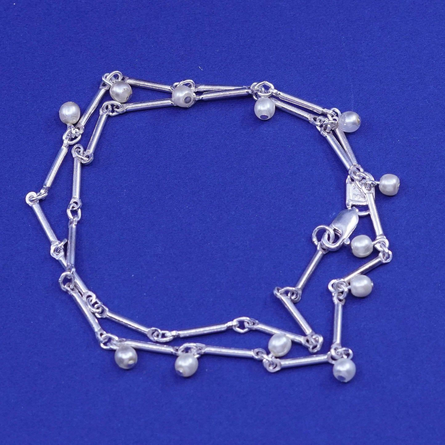 16”, 999 fine silver Sterling handmade necklace, bar chain w/ freshwater pearl