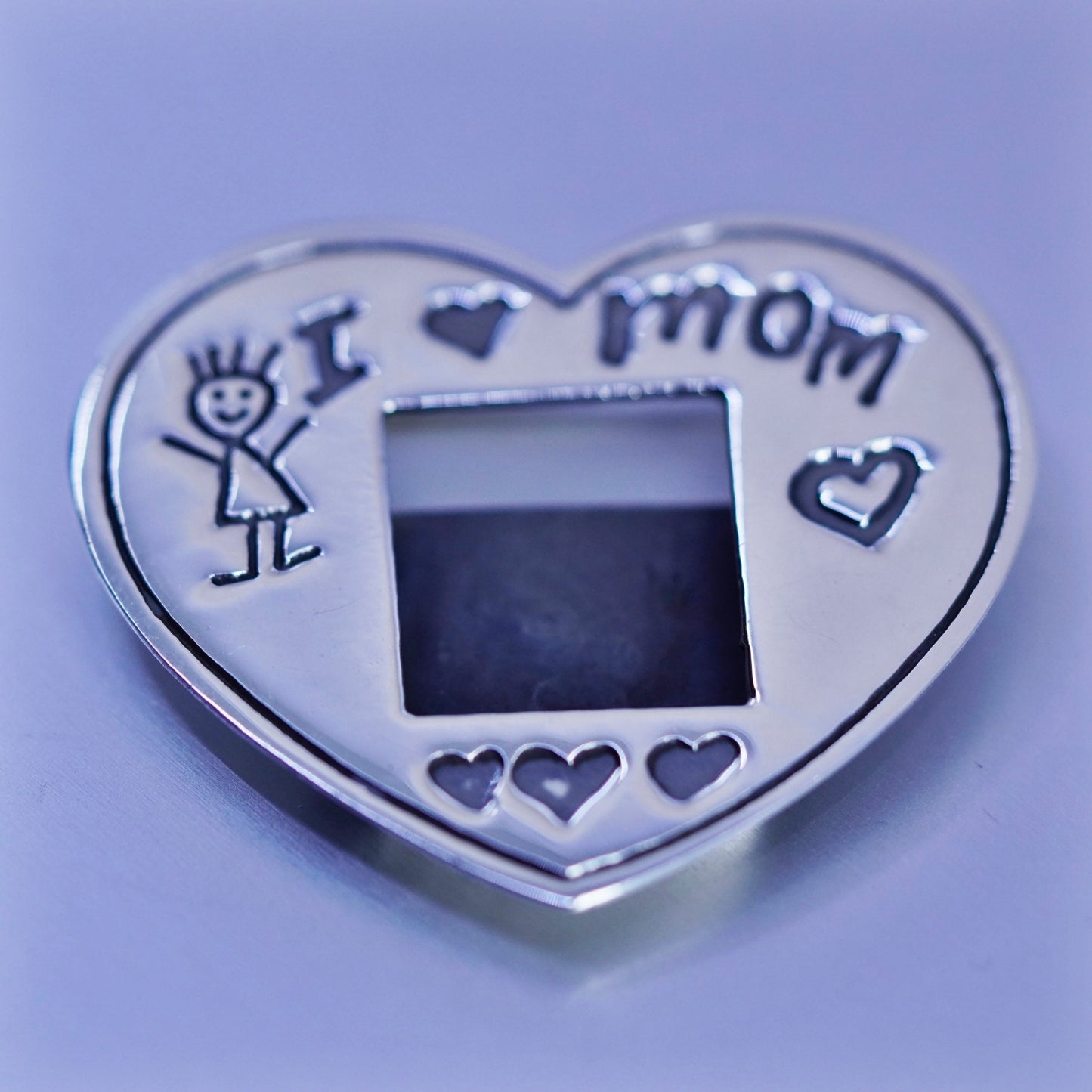 Vintage EFS sterling silver handmade brooch, 925 heart photo pin “I love mom