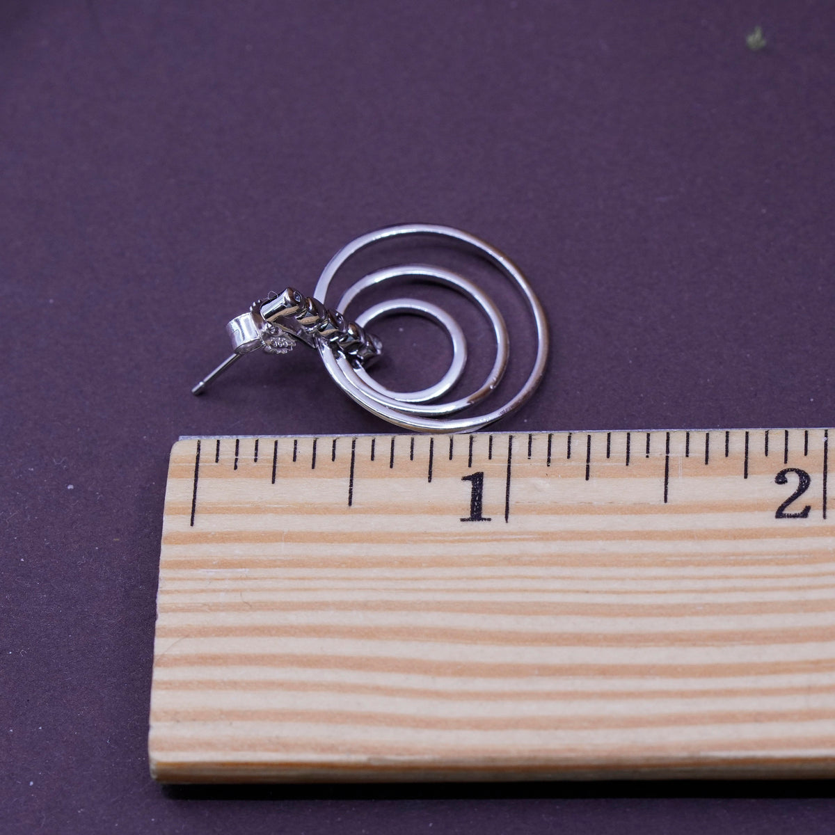 Vintage Sterling silver handmade earrings, 925 multi circles dangles with Cz