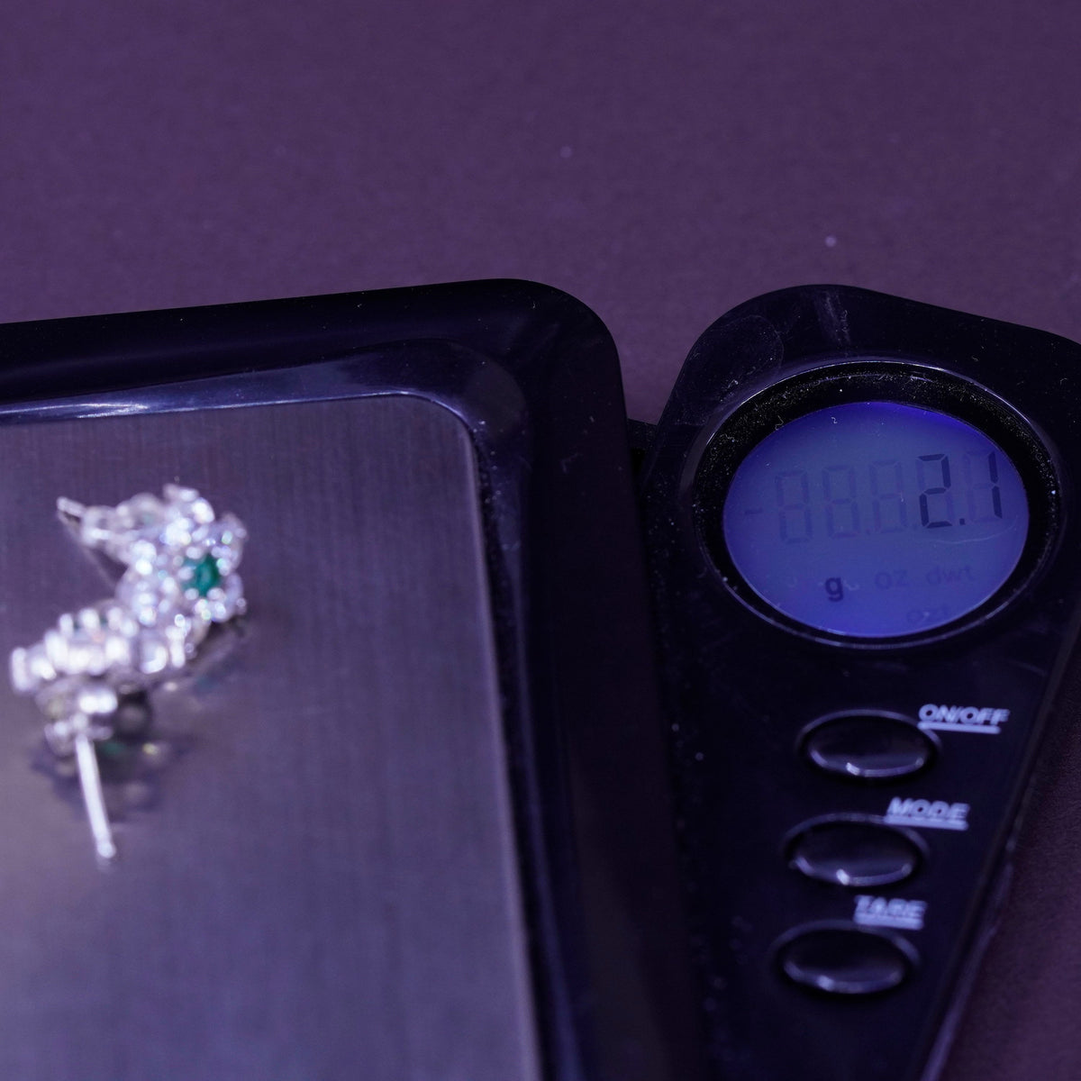Vintage Vermeil Sterling silver clear flower studs earrings with cz and emerald
