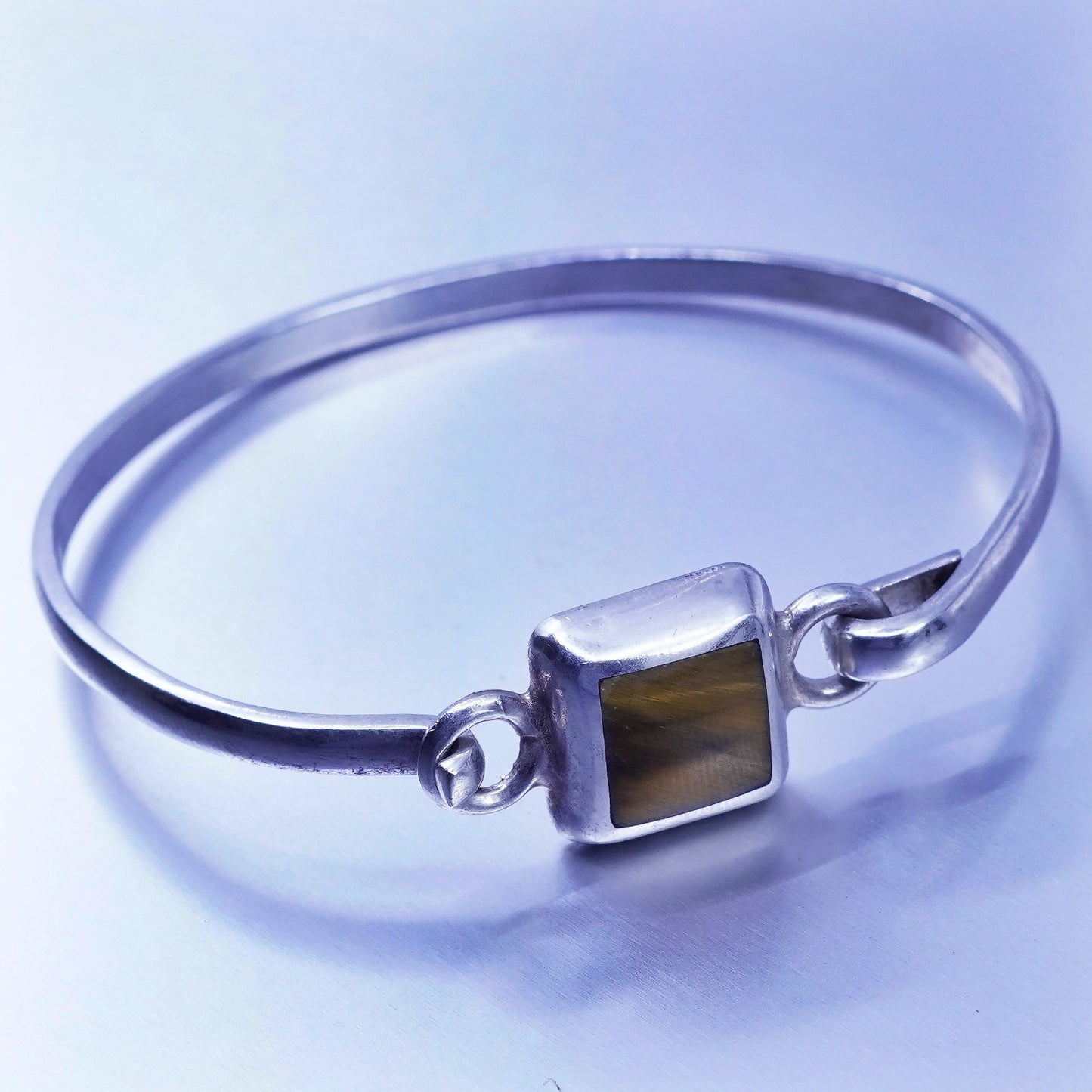 6.5”, Mexico Sterling 925 silver bracelet, hinged bangle golden tiger eye