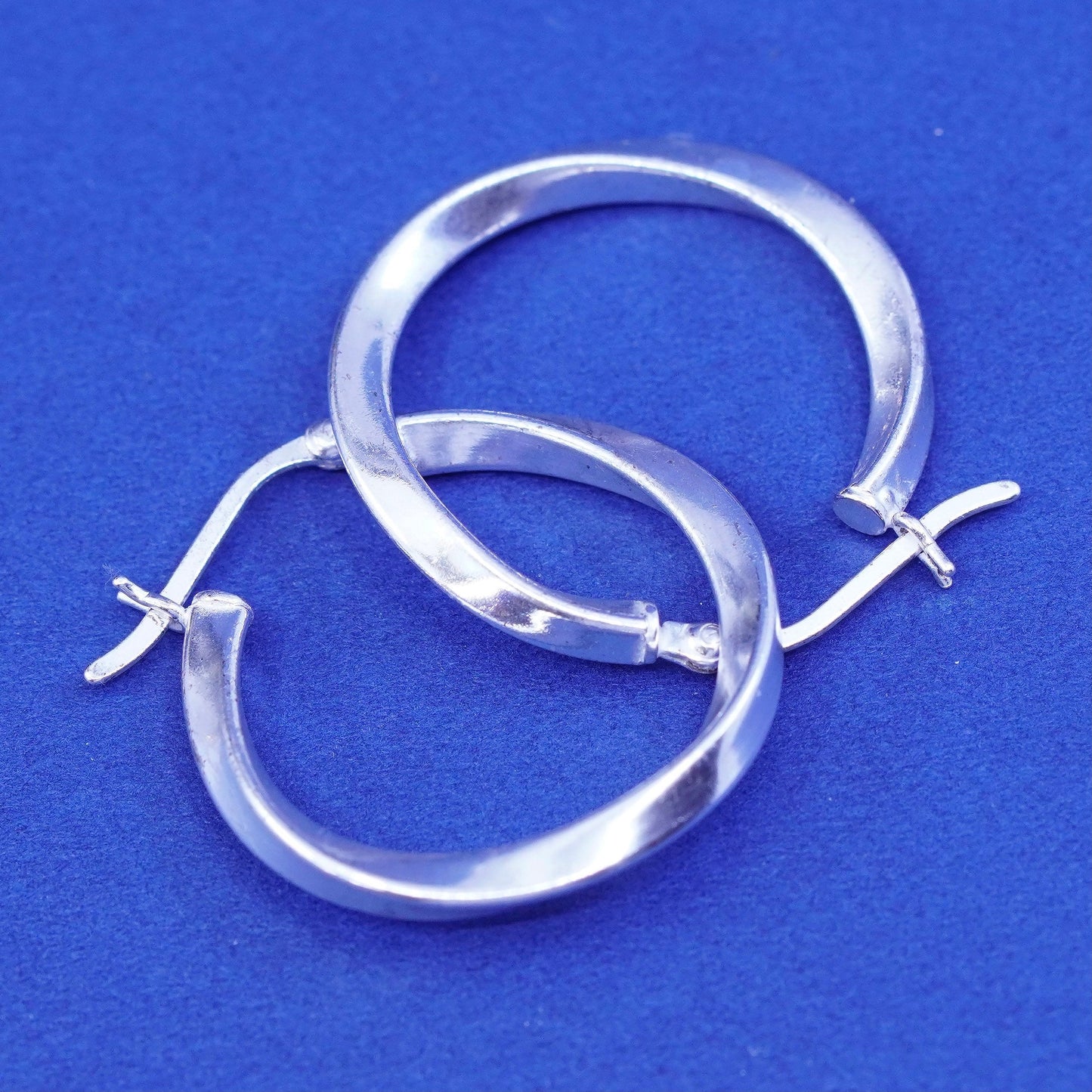1”, vintage Sterling silver handmade earrings, twisted 925 silver modern hoops