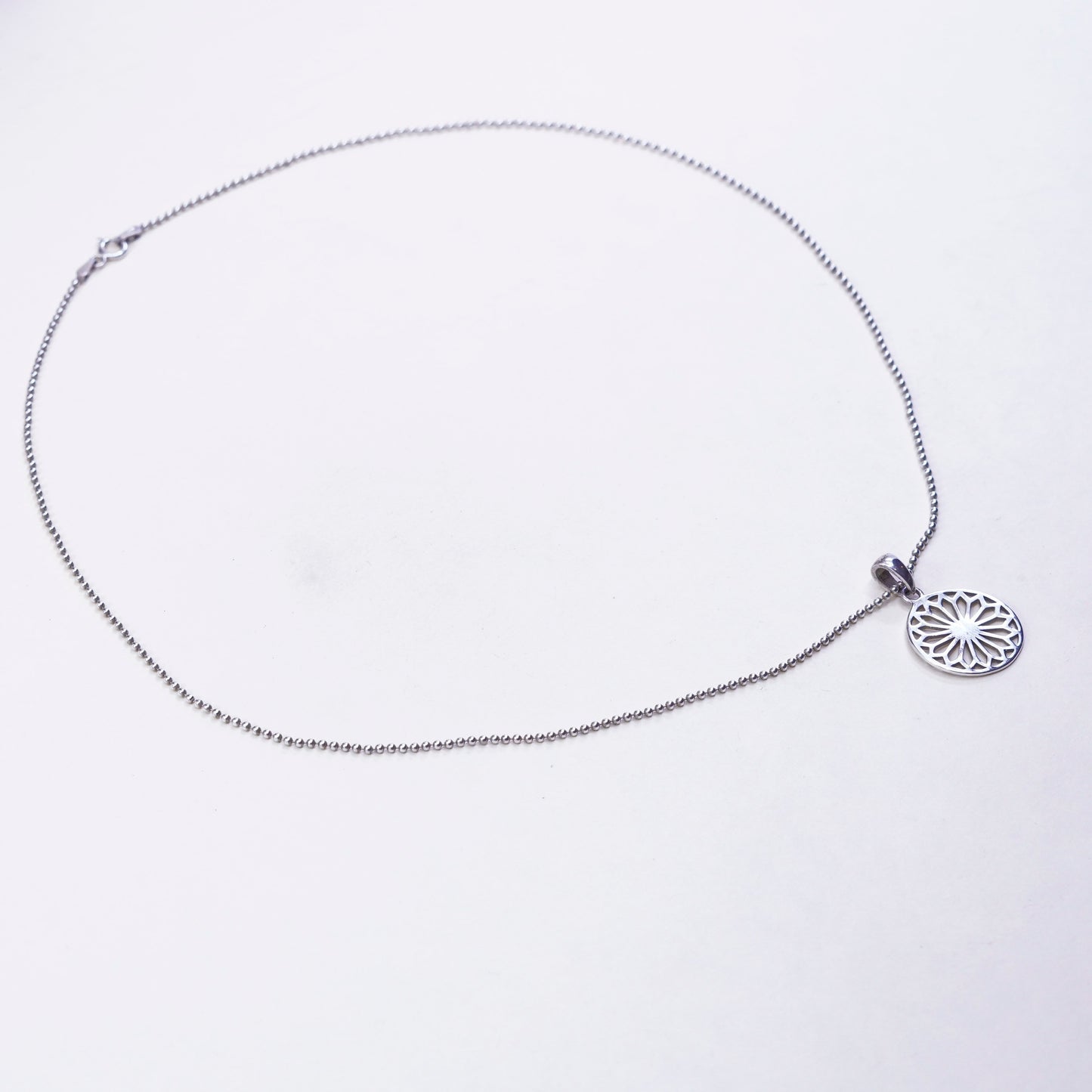 20”, Vintage Sterling 925 silver bead chain necklace filigree snowflake pendant