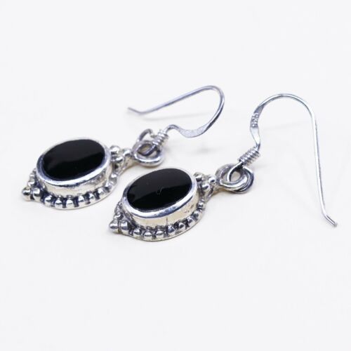 Amazing handmade Sterling Silver earrings, 925 Oval Obsidian N Beads