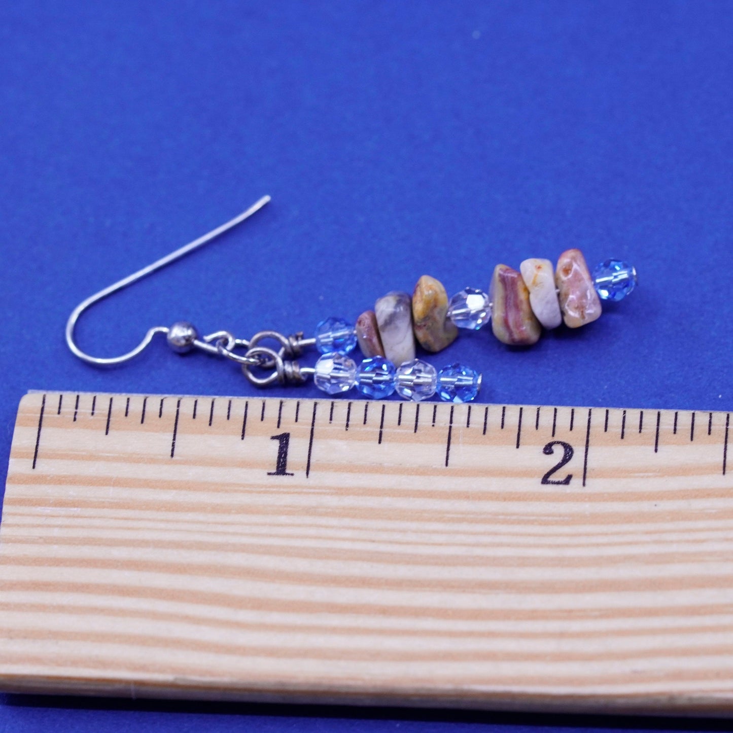 sterling 925 silver handmade earrings blue crystal and jasper nuggets