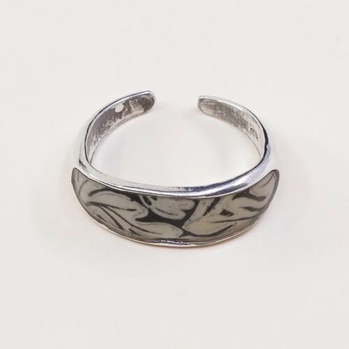 Size 4, Vtg Sterling Silver Handmade Ring w/ Enamel Flower, Stamped 925